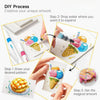 DIY process showing steps to create artwork by dropping water onto foam art paper with markers
