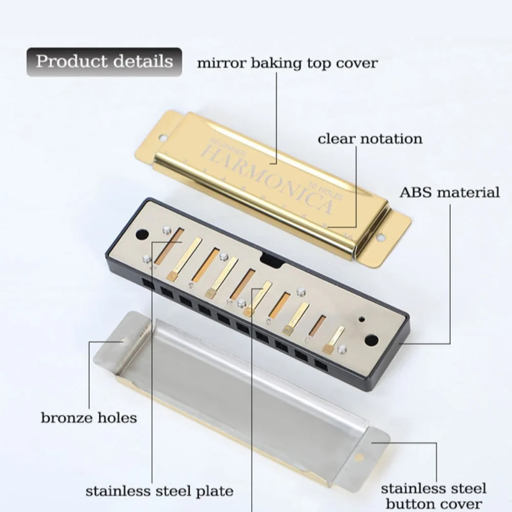 10-Hole Diatonic Harmonica in C with Storage Case