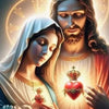 A painting depicting Jesus and the Virgin Mary with a glowing halo and a heart symbol.