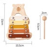 Wooden bear musical instrument set with four colored wooden bars and a wooden mallet for toddlers
