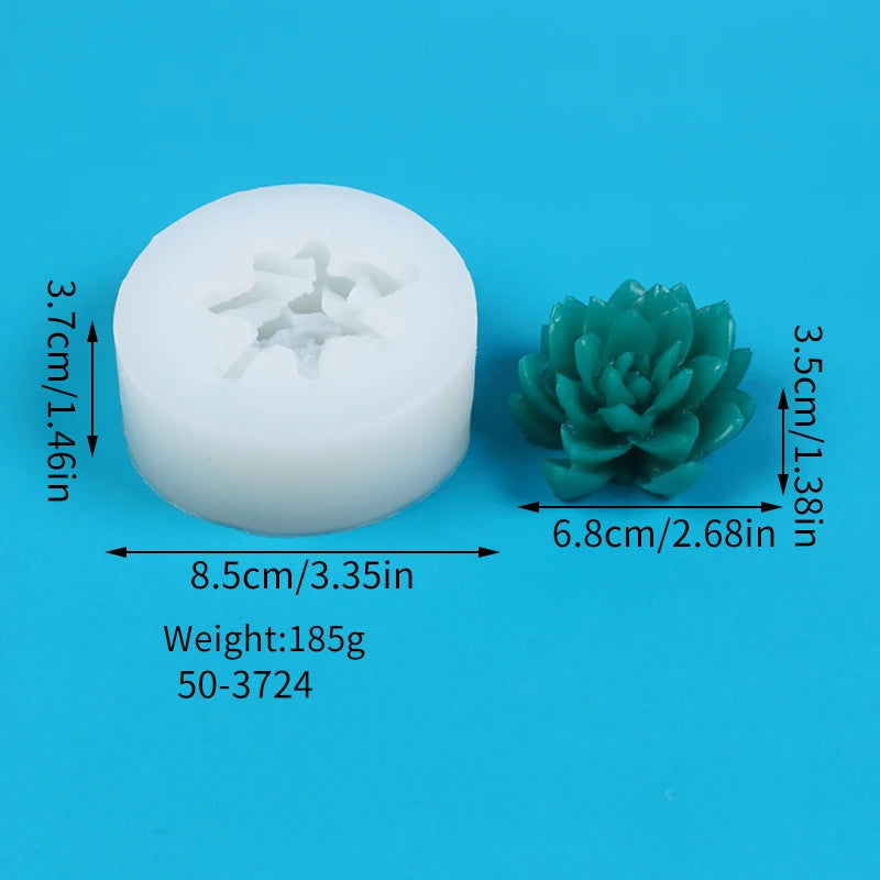 A white silicone mold shaped like a cactus or succulent, shown next to the green finished product.