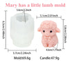 A silicone mold of a lamb is shown next to the finished candle, with dimensions provided.