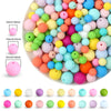 A variety of round silicone beads in various colors including pink, yellow, green, blue, and orange are displayed in a bowl.
