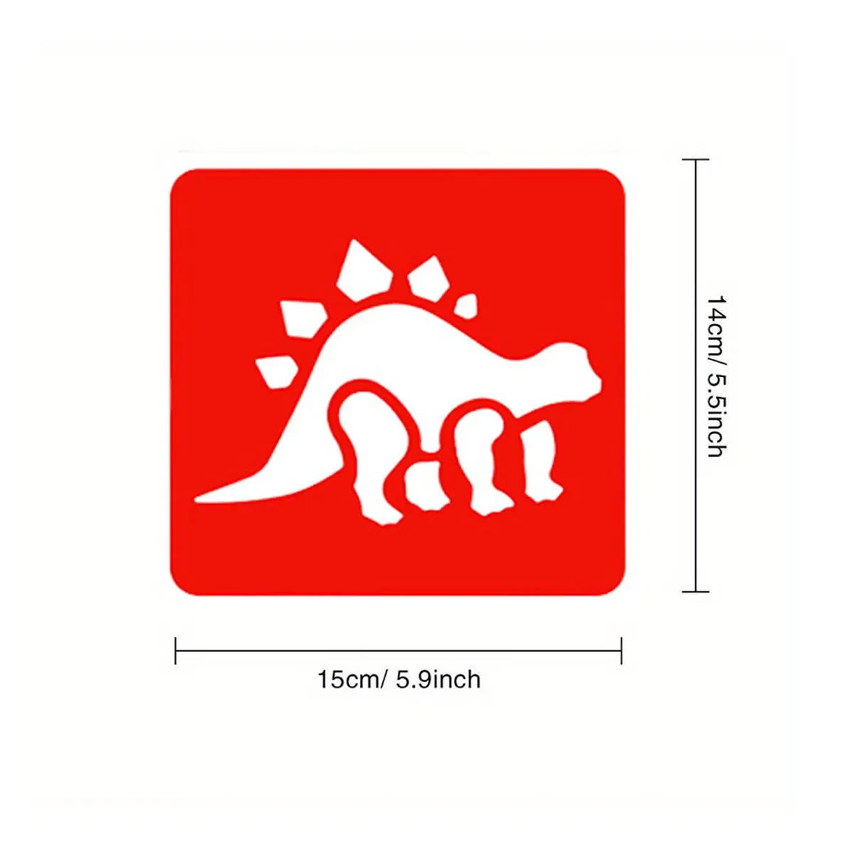Red square stencil design of a dinosaur silhouette for kids