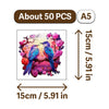 A square jigsaw puzzle featuring a vibrant bird with pink and purple plumage set against a floral background.