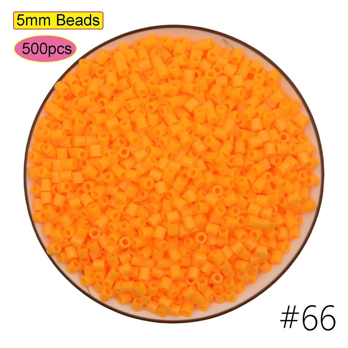 A circular display of 5mm orange beads, packaged for a craft kit.