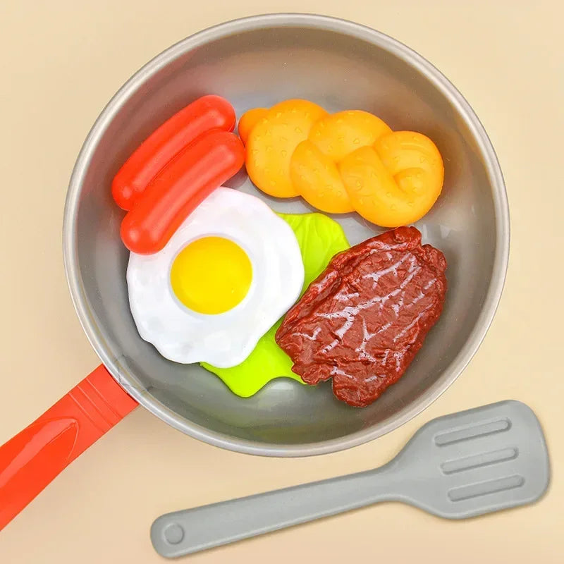 Kids Pretend Play Cooking Pan Set with Food Toys