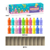A box of color memory matching game bottles with various colored liquids and a set of empty bottles.