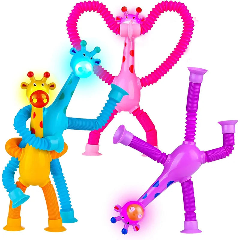 LED Giraffe Pop Tube Fidget Toys with Suction Cups (Set of 4)