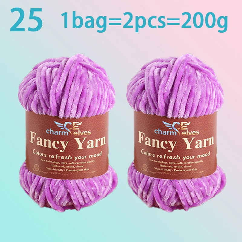 Chenille Velvet Yarn 2-Pack – Soft & Warm for Knitting and Crochet