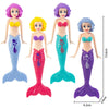 A set of four mermaid dive toys featuring different colored hair and tails for pool fun.