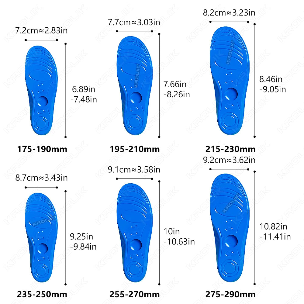 A set of blue discreet GPS tracking insoles shown in various sizes and angles.