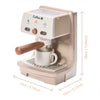 A beige kids pretend play coffee machine set with lights and sounds, shown from the side.