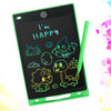 A green writing tablet displaying the text I'm HAPPY in neon green handwriting.