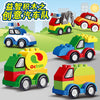 A set of colorful construction vehicle building blocks featuring various trucks and dumpers.