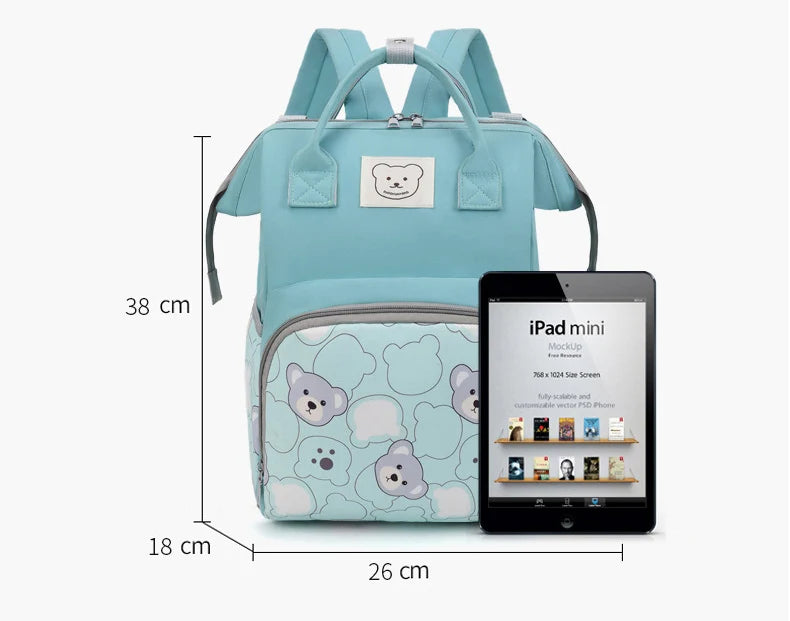 Waterproof Diaper Bag Backpack with Printed Bear Design