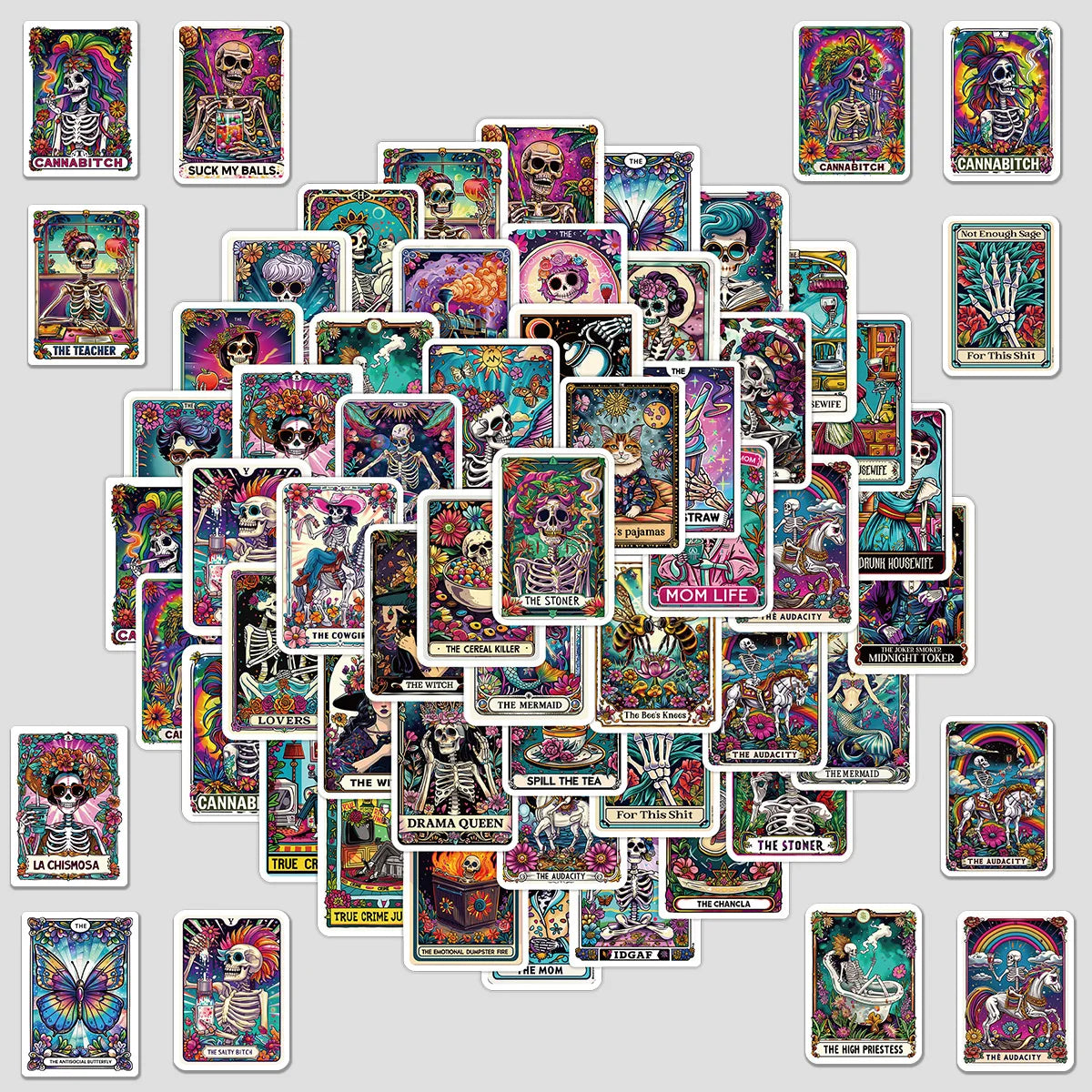 Tarot Card Skull Cartoon Sticker Pack