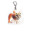 Acrylic keychain featuring a stylized cat face design with a silver keyring.