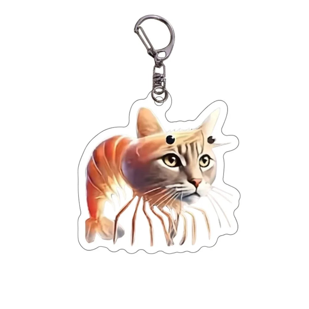 Acrylic keychain featuring a stylized cat face design with a silver keyring.