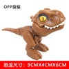 A brown finger dinosaur fidget toy with movable joints and a large yellow eye.