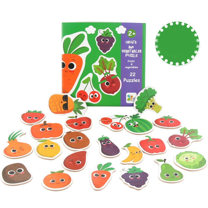 Wooden Jigsaw Matching Puzzle – Animal, Fruit & Traffic Themed Learning Toy for Toddlers