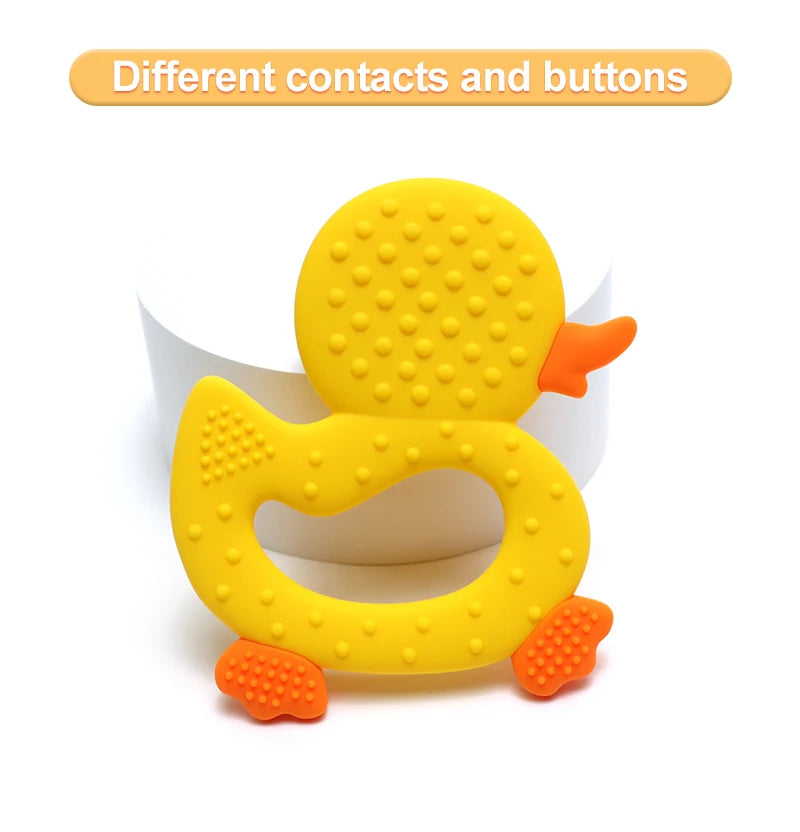 Adorable Duck Silicone Baby Teether with Clip