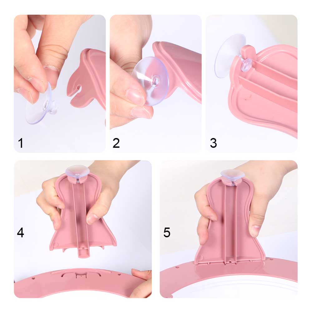Five steps showing how to use a manual knitting machine for hats and scarves