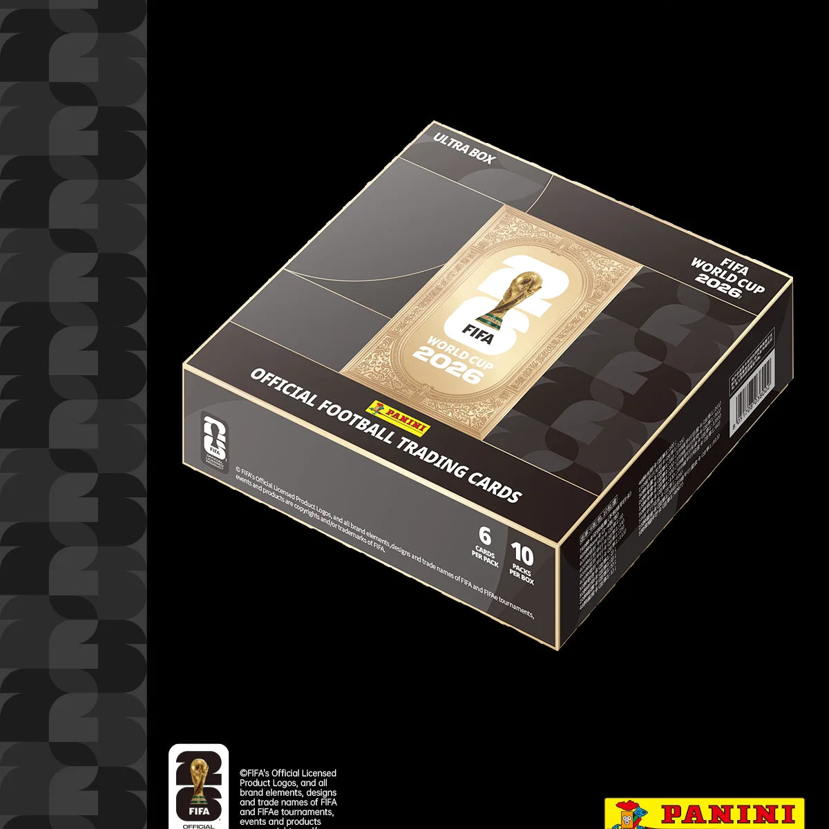 A box of FIFA World Cup 2026 official football trading cards from Panini