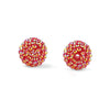 A close-up view of a red and gold rhinestone resin bayberry ball bead.