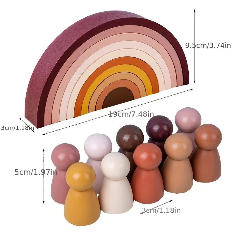 Wooden Rainbow Arch Building Blocks - Montessori Stacking Toy for Kids