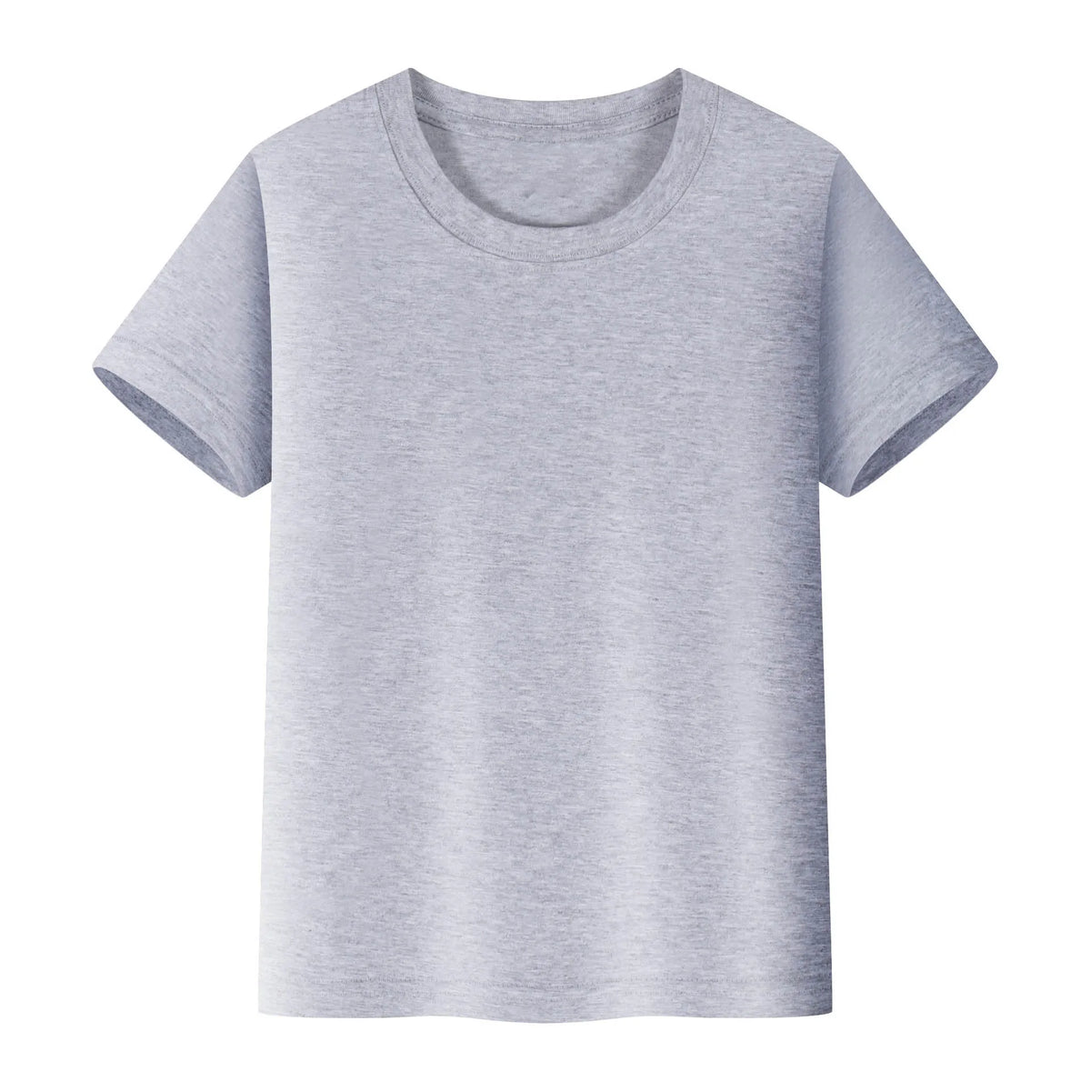 A light gray short-sleeved t-shirt for kids, made of soft cotton fabric.