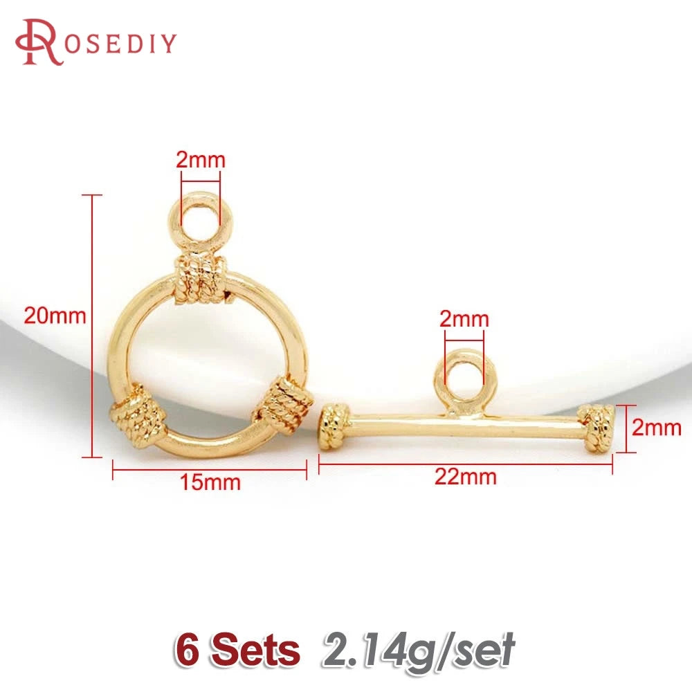 Six sets of 18K gold round O-toggle clasps for bracelets and jewelry making