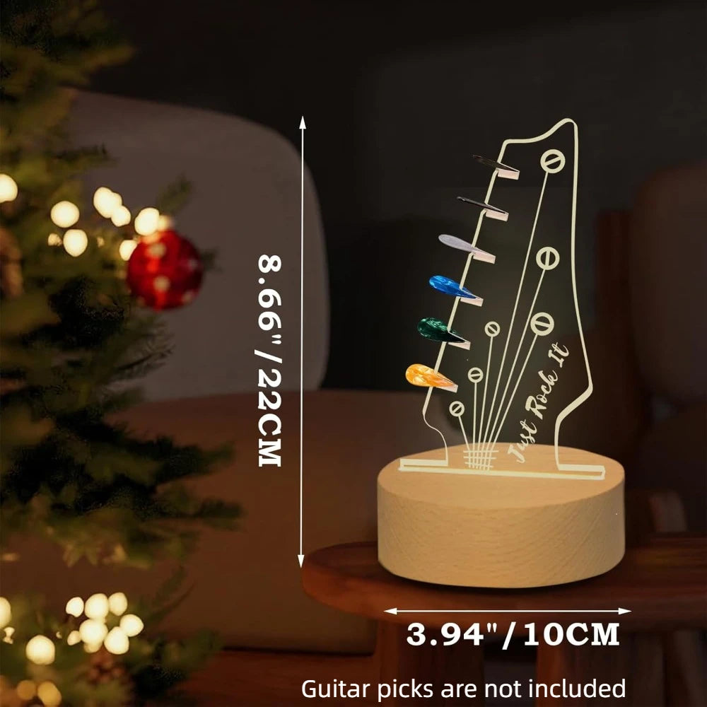 Guitar Pick Display Stand with LED Light and Wood Base