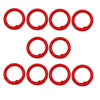 A set of six red alloy snap hook keychain clips arranged in a row.