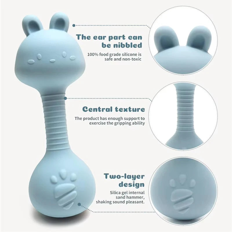 Rabbit Ear Silicone Baby Rattle & Teether Set