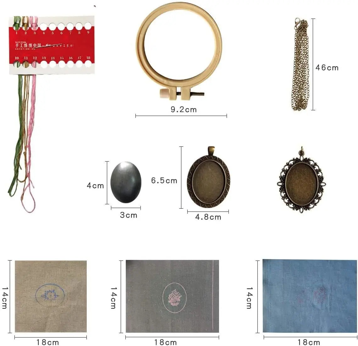 Embroidery Necklace Pendant Starter Kit with Hoop and 3 Patterns