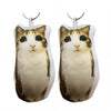 A plush keychain of a cat with brown and white markings, designed as a stress relief or fidget toy.