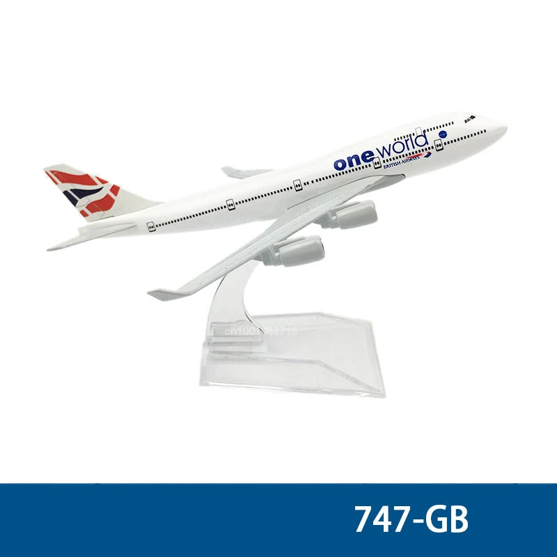A diecast model of a British Airways aircraft painted in the One World livery.