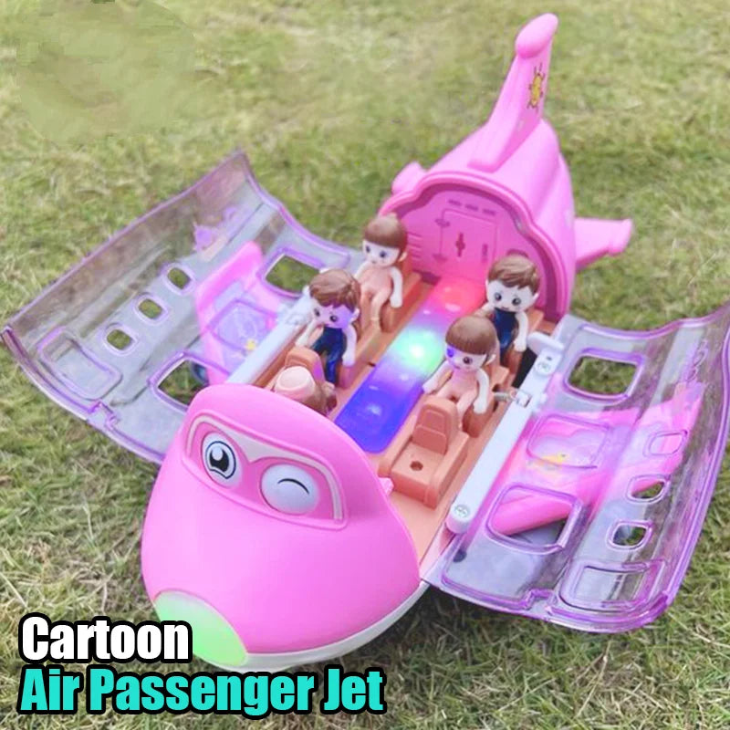 Pink cartoon Air Passenger Jet toy airplane with figures and light features