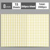 A sheet of round, self-adhesive dot labels in a light yellow color, arranged in rows.