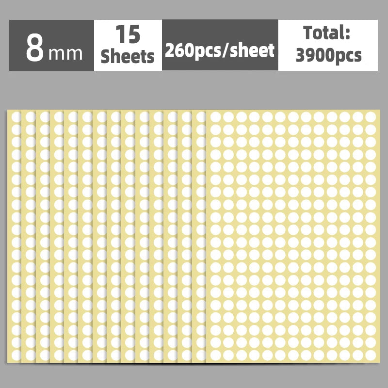 A sheet of round, self-adhesive dot labels in a light yellow color, arranged in rows.
