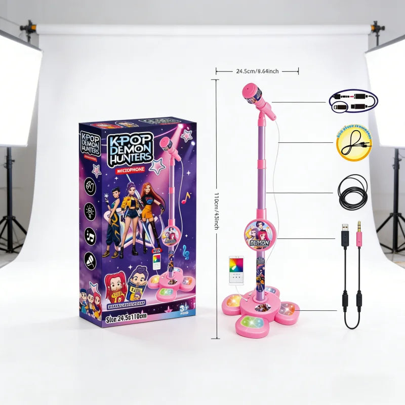 Kids Karaoke Microphone with Guitar Stand and LED Lights
