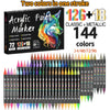 A set of 144 dual-tip acrylic paint markers featuring 126 classic and metallic colors.