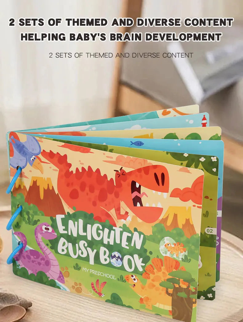 Two sets of themed and diverse content helping baby's brain development featuring colorful board books.