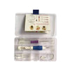 An open box containing a punch needle embroidery kit with an ergonomic handle and various components.