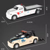 A white and red 1:64 die-cast metal container trailer truck set with pull-back action.