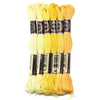 A set of six skeins of vibrant yellow embroidery thread for cross stitch and DIY crafts
