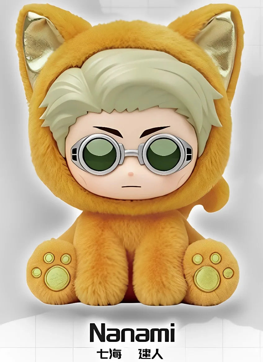 A fluffy orange cat-eared plush pendant featuring a face with light hair and round glasses.
