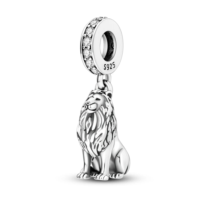A sterling silver lion head charm bead with a bail for DIY bracelet making
