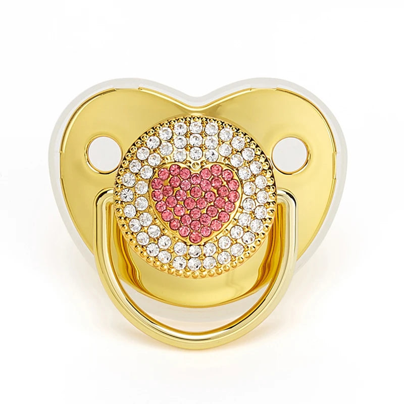 Rose gold crystal bling pacifier for newborns with a heart design